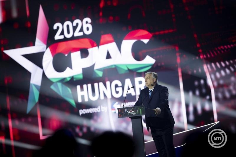 A Miniszterelnöki Kommunikációs Főosztály által közreadott képen Orbán Viktor miniszterelnök beszédet mond a CPAC (Konzervatív Politikai Akció Konferencia) Hungary 2026 rendezvényen a MTK Sportparkban 2026. március 21-én. MTI/Miniszterelnöki Kommunikációs Főosztály/Fischer Zoltán